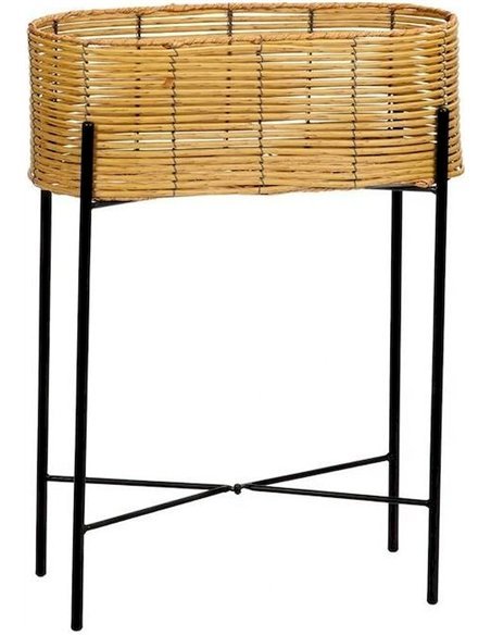 support plante interieur style rotin et metal noir