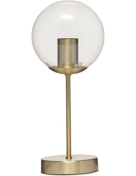 lampe de table design dorée en verre transparent