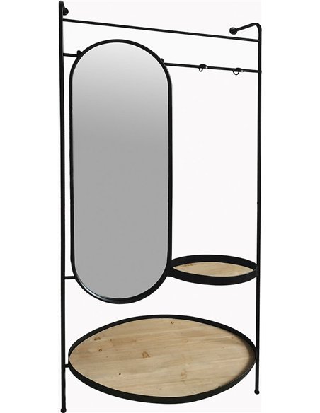 porte manteau mural bois métal avec miroir décoratif