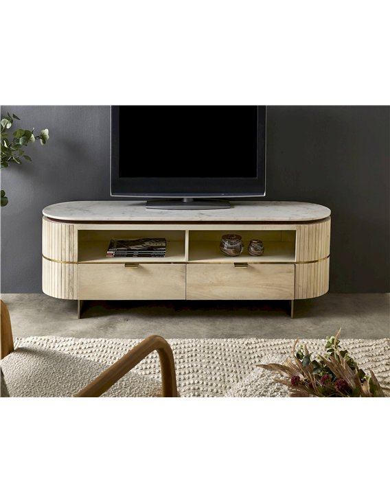 meuble télé design naturel marbre bois clair contemporain