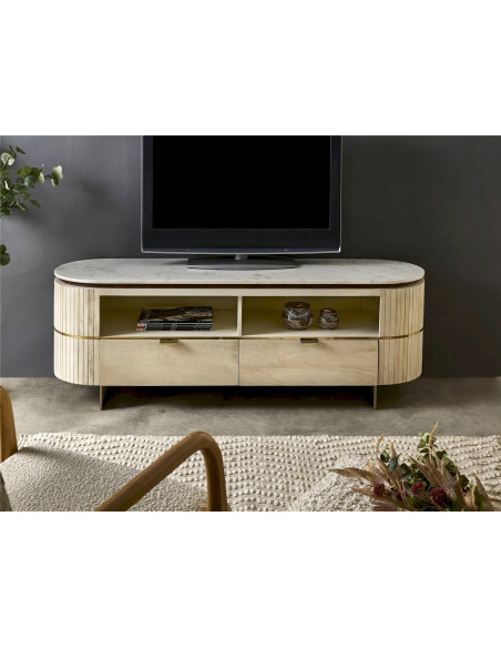 meuble télé design naturel marbre bois clair contemporain