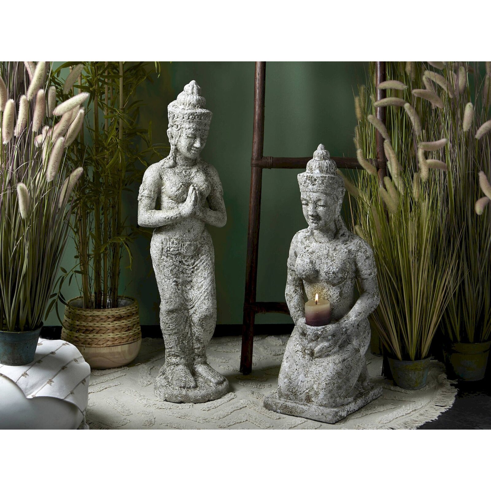 Statue Vintage Déesse Bouddha Danseuse Du Feu – Céramique Biscuit – Années MCM – USA