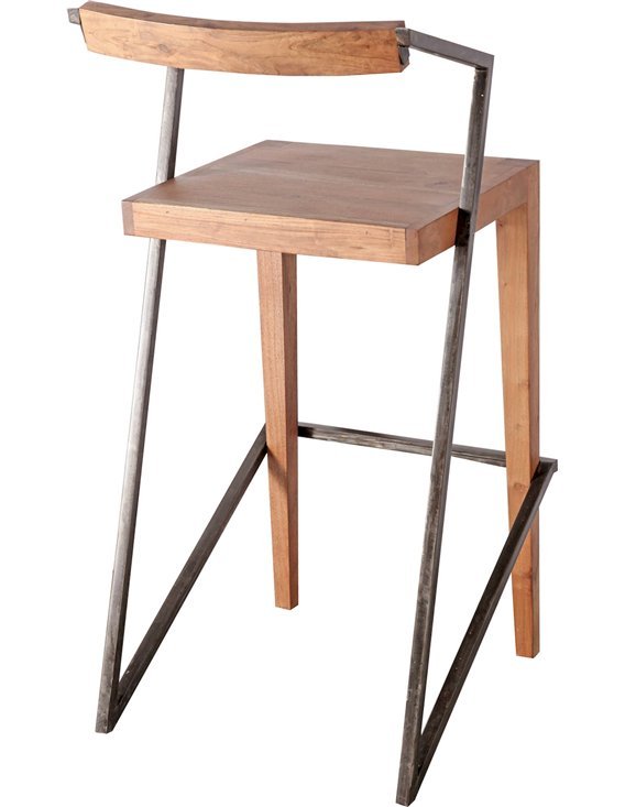 tabouret haut industriel bois acacia et métal noir