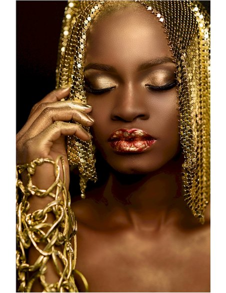 portrait mural femme africaine or et rouge élégance