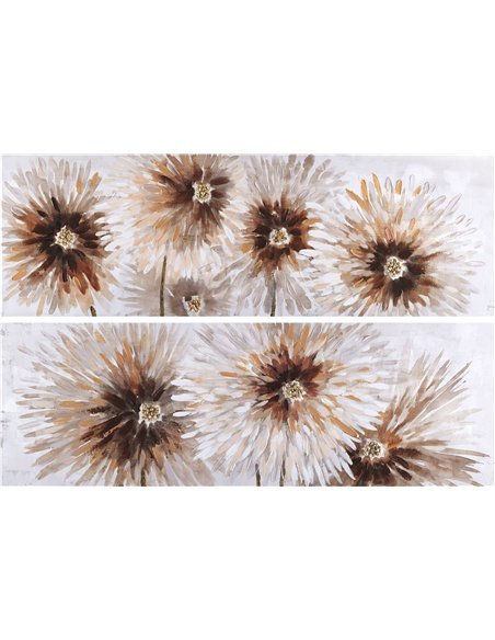 tableau pissenlits beige marron or décoration murale élégante