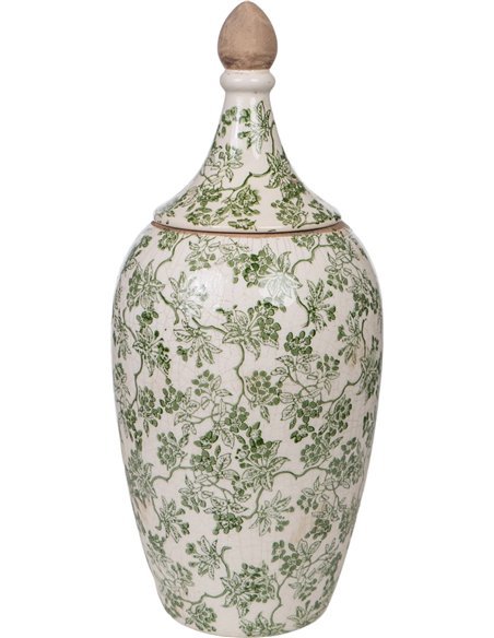 vase en porcelaine beige vert motif floral décoratif élégant
