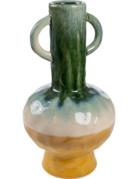 Vase en céramique multicolore avec poignées décoratives
