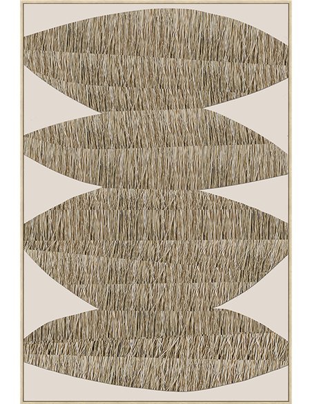 tableau décoratif paille sur toile beige avec cadre peint