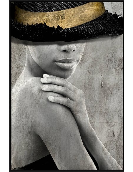 portrait femme moderne chapeau doré sur toile décorative