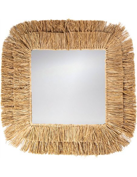 miroir carré en raphia naturel pour décoration murale