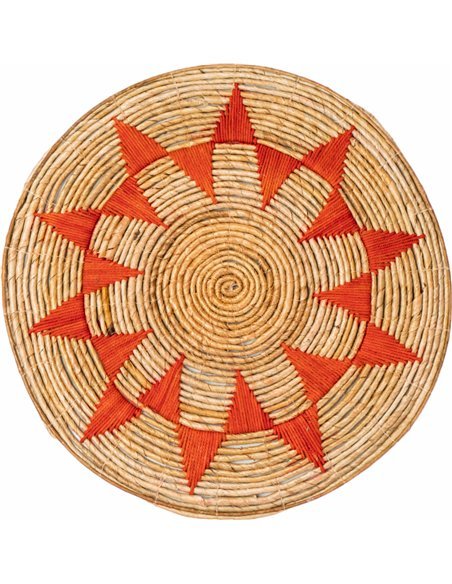 décoration murale soleil en macramé naturel et coral