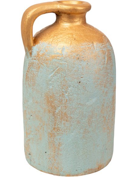 vase terracotta bleu or avec anse pour décoration intérieure