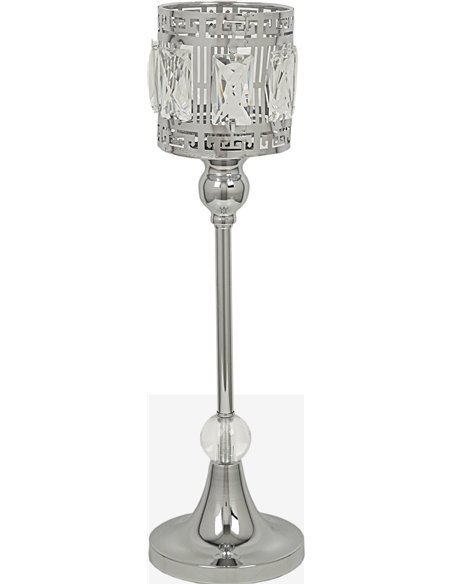 photophore argenté élégant en métal et verre décoratif