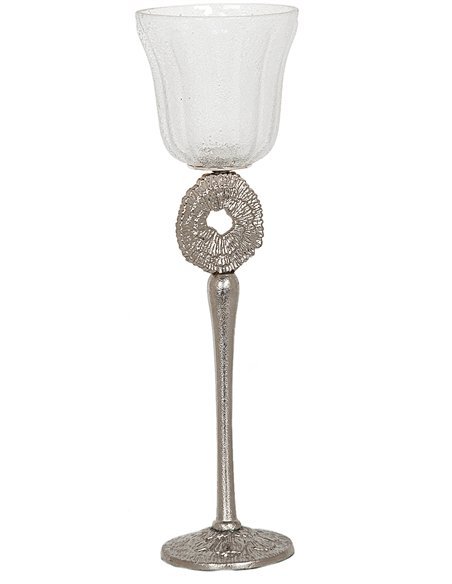 photophore élégant en verre texturé blanc satin argenté