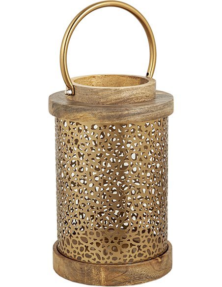 lanterne décorative en bois et métal doré design chic