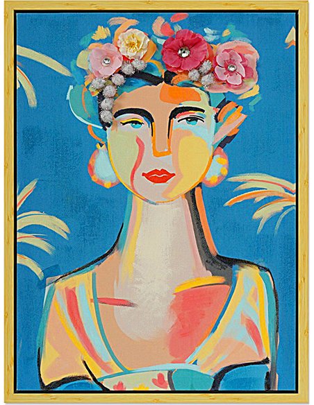 portrait féminin coloré sur toile encadrée style moderne