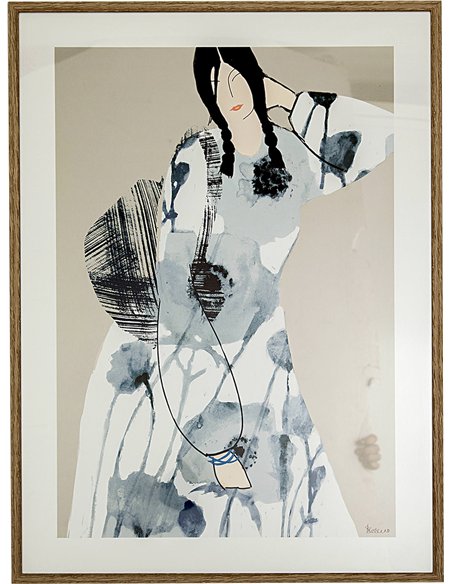 tableau décoratif femme élégante en cadre verre bois