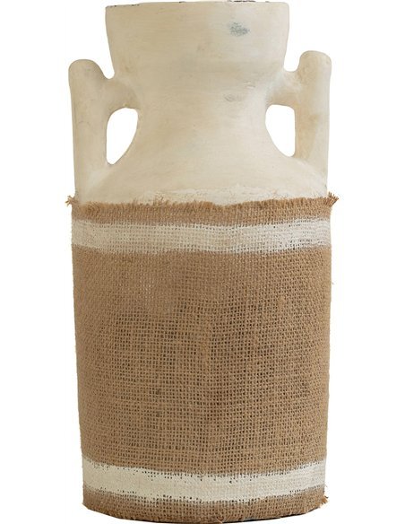 vase en céramique blanche avec toile de jute naturelle gooni