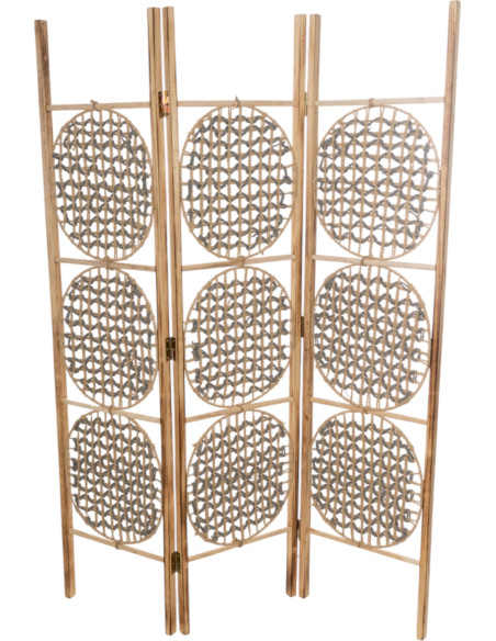 paravent décoratif bambou naturel bois verre élégant