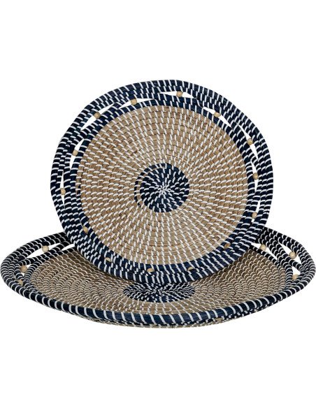 centre de table artisanal fibres naturelles blanc bleu décoratif