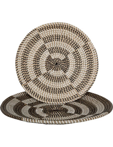 Plateau décoratif rond en fibres naturelles beige marron