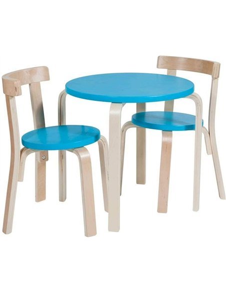 table enfant ronde bois bleu et chaises design