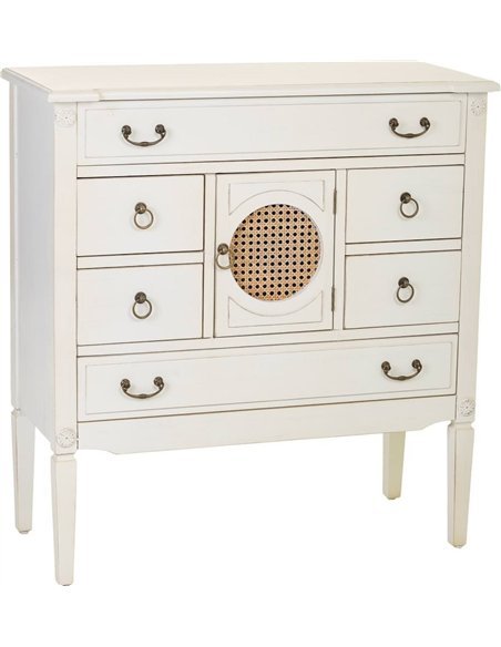 commode blanche style vintage avec grille décorative