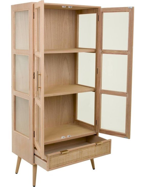 vitrine déco intérieure en bois et cannage tendance