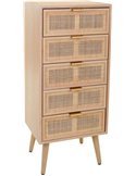 meuble rangement 5 tiroirs bois et cannage naturel