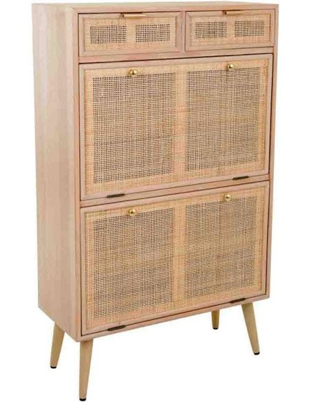 rangement chaussures en bois et cannage style scandinave