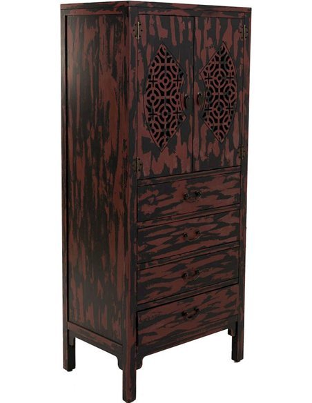 armoire vitrine bois noir rouge style asiatique élégant