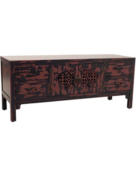 buffet bas bois noir rouge style antique salon élégant