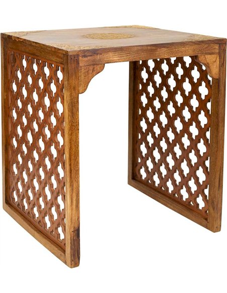 tabouret bois artisanal sculpté finition brûlée naturel