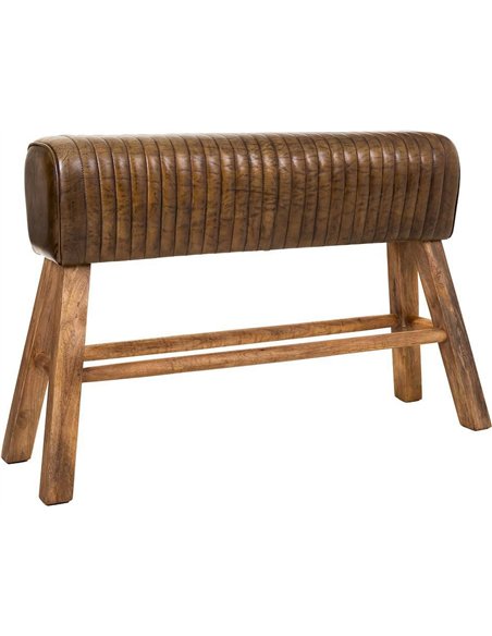 banc cuir marron bois manguier design industriel élégant