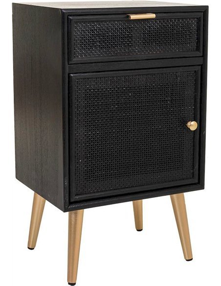 chevet bois noir cannage élégant pour chambre moderne