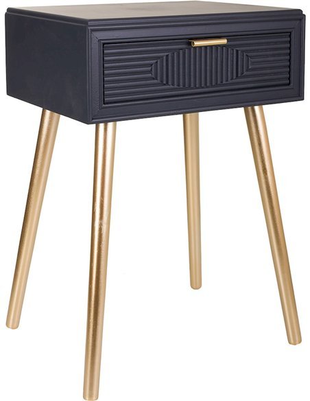 table de chevet art déco gris foncé et pieds dorés design élégant