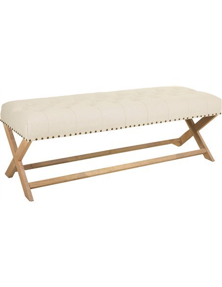 banc bas bois et tissu crème élégant pour salon