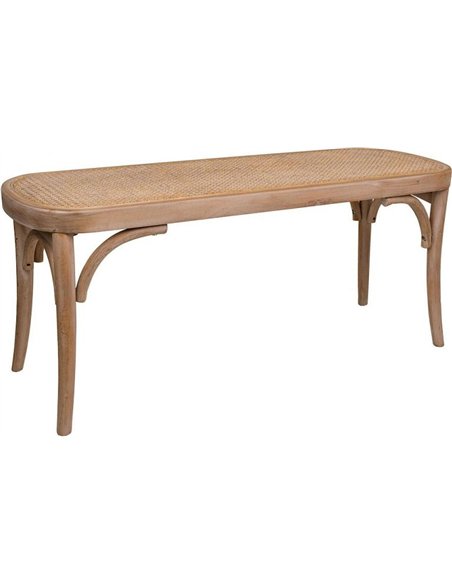 banc bas déco en bois clair et cannage pour salon