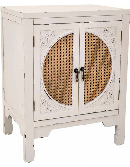 chevet vintage bois et rotin ambiance cocooning