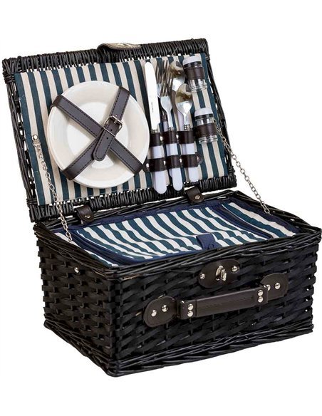 panier pique nique bleu élégant deux personnes accessoires inclus