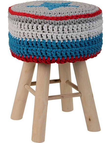 tabouret bois assise coton bleu tressé décor scandinave
