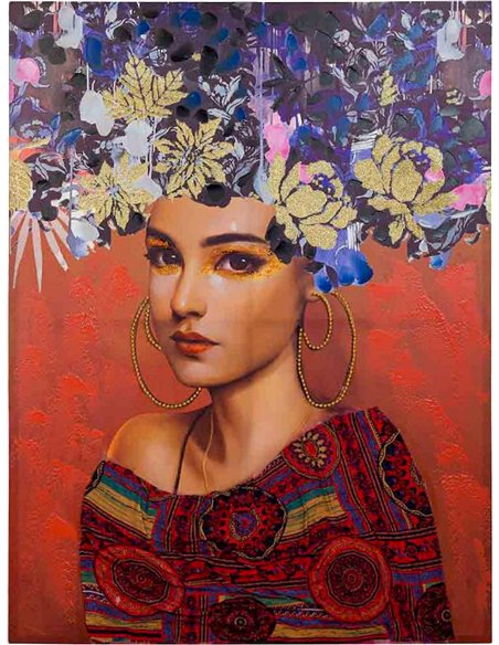 art mural portrait féminin relief rouge ambiance chic