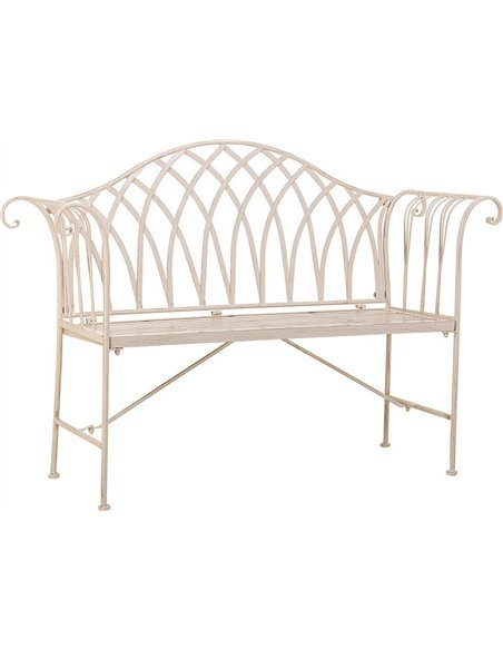banc forge blanc élégant pour terrasse ou jardin